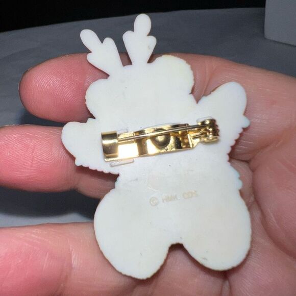 Hallmark Vintage Christmas Teddy In Sweater‎ and Antlers  Brooch - Picture 4 of 11